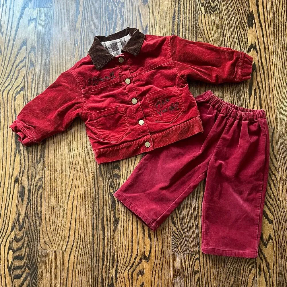 Red Corduroy Velvet Set (90cm 2Y)